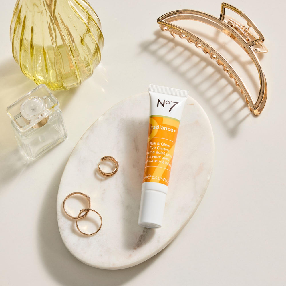 No7 bottle on bathroom counter in morning routine setting showing wake-up benefit