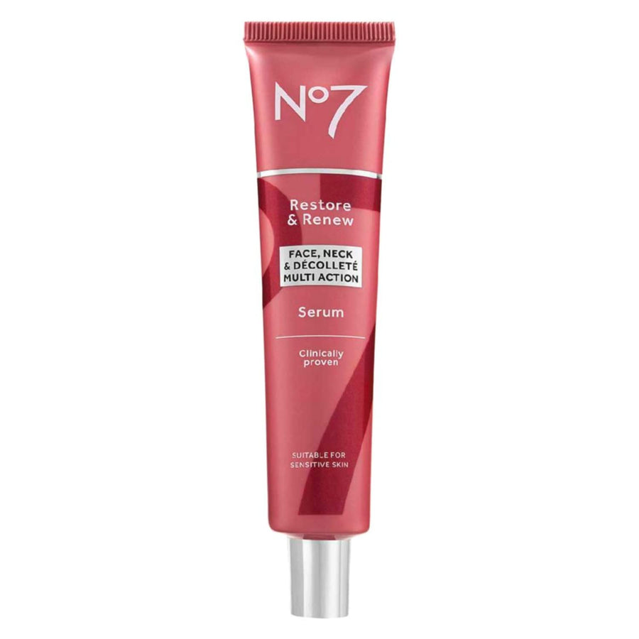 No7 bottle pipette dispensing serum, shows precise application and luxury finish