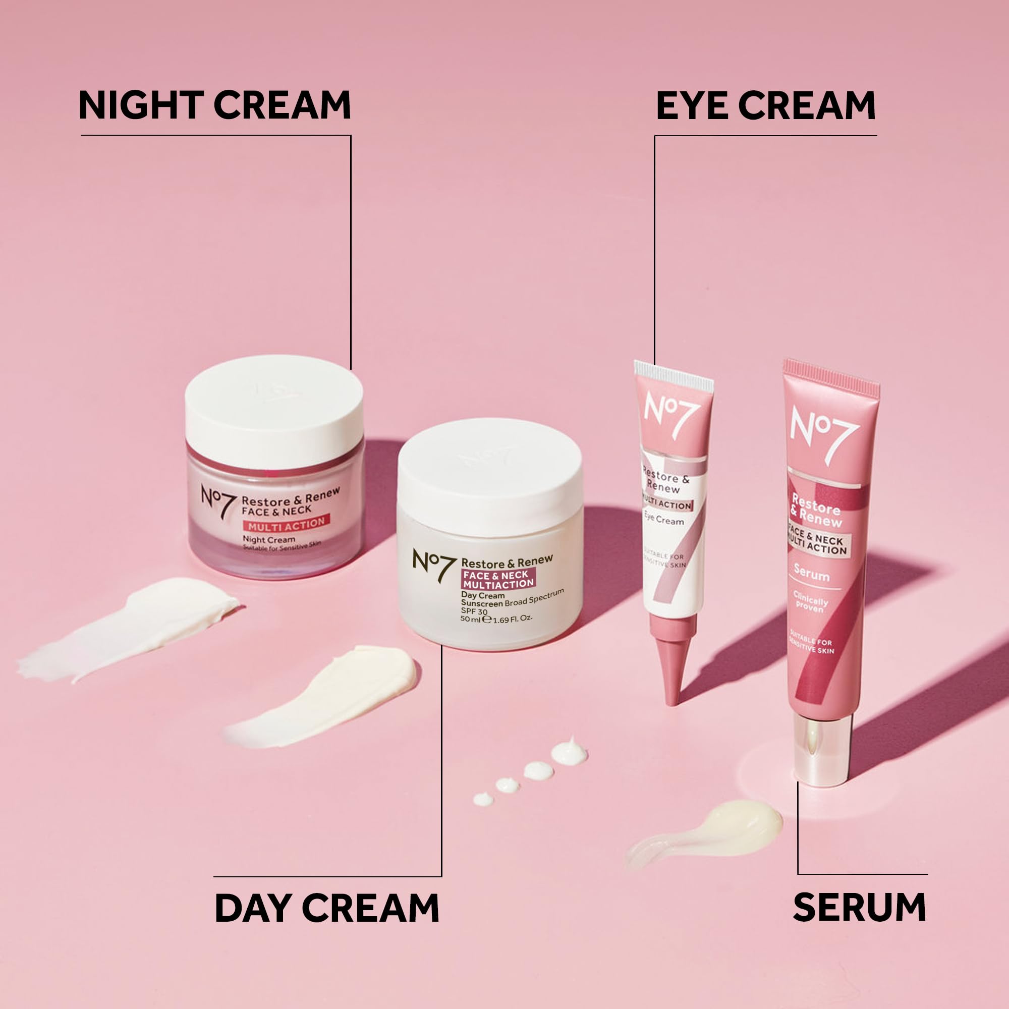 No7 serum on bathroom counter in routine setup, conveys effortless daily use