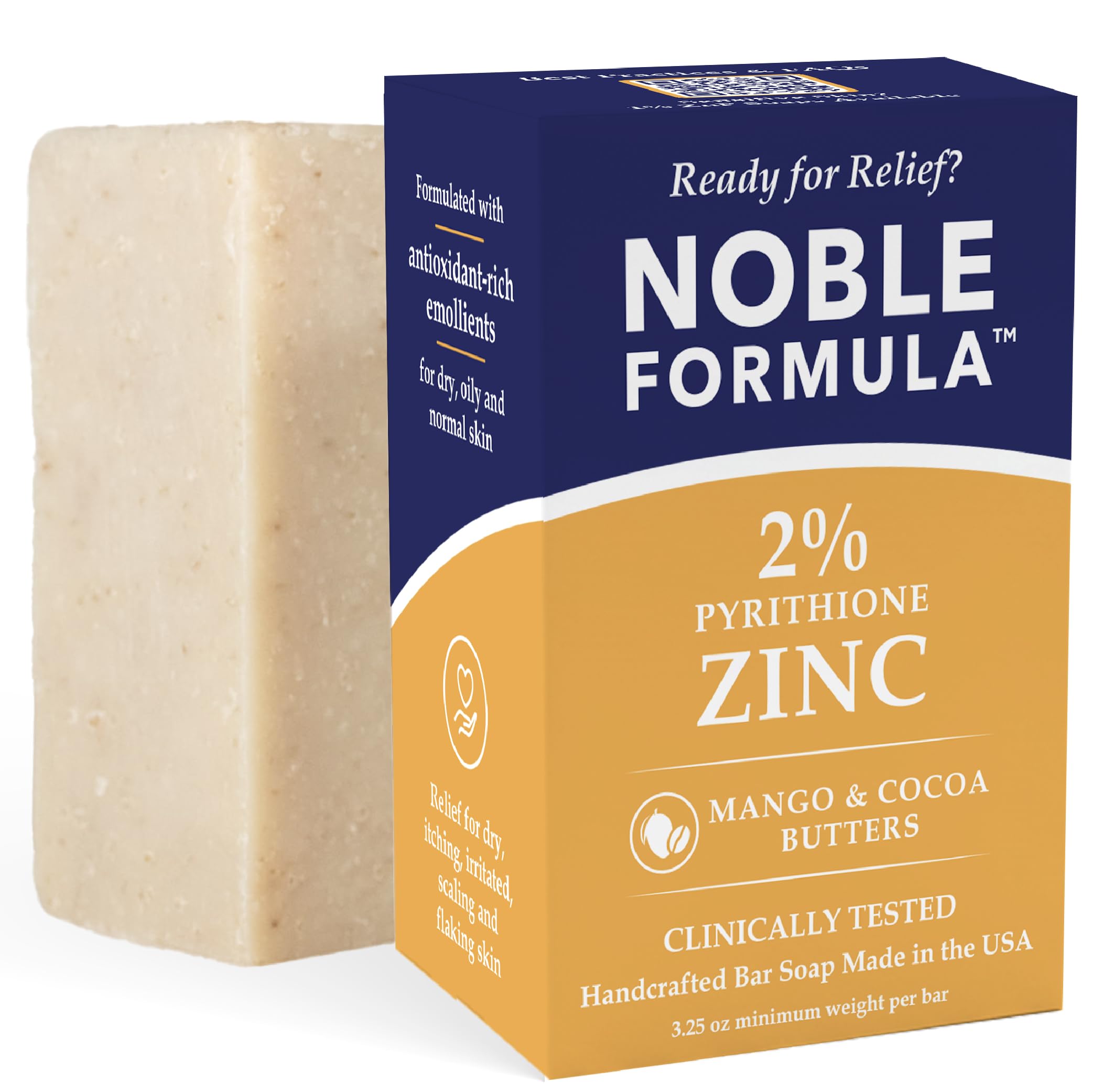 Noble Formula front view of mango and cocoa butter ZnP soap, soothing cleansing