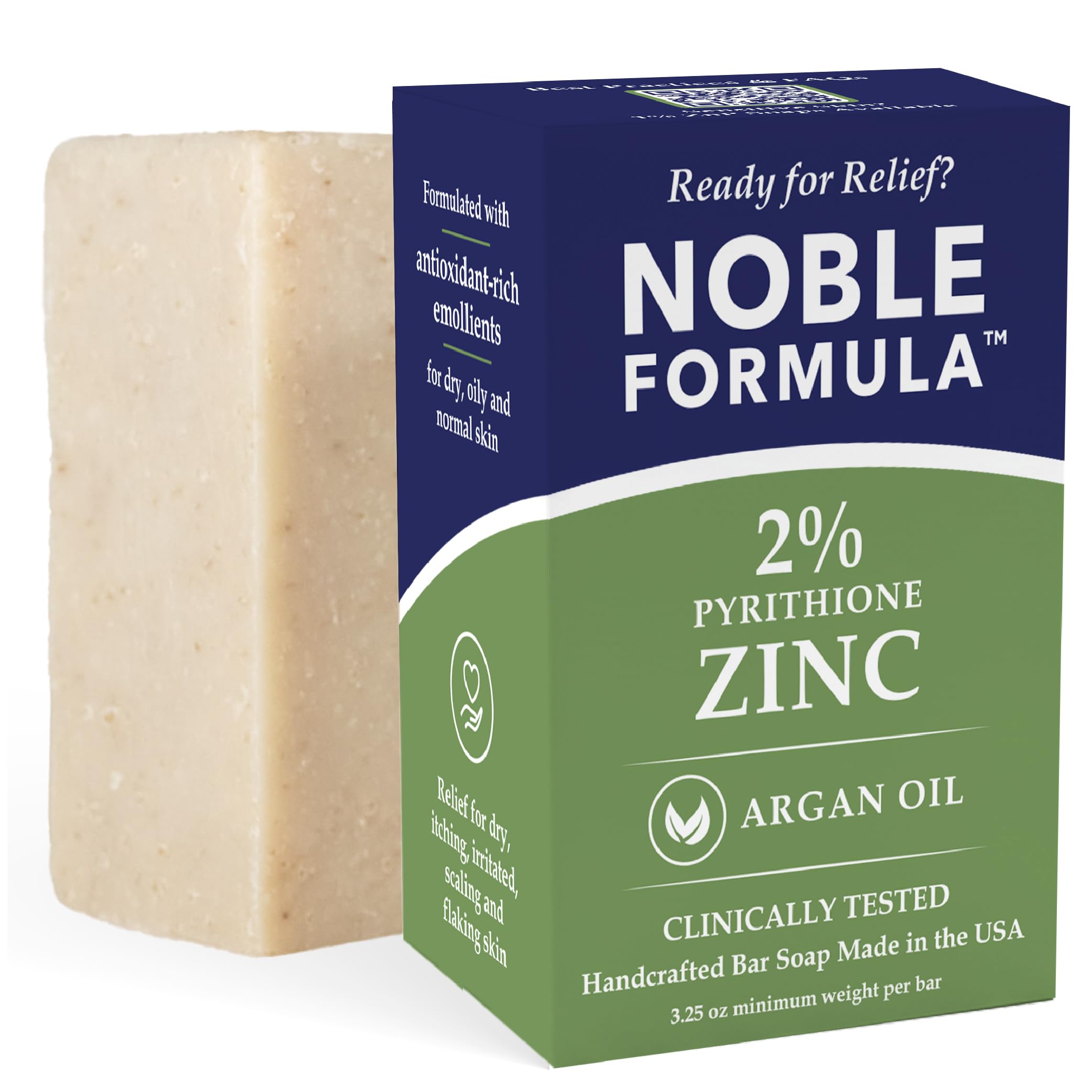 Noble Formula front packaging showing zinc soap and calming benefits