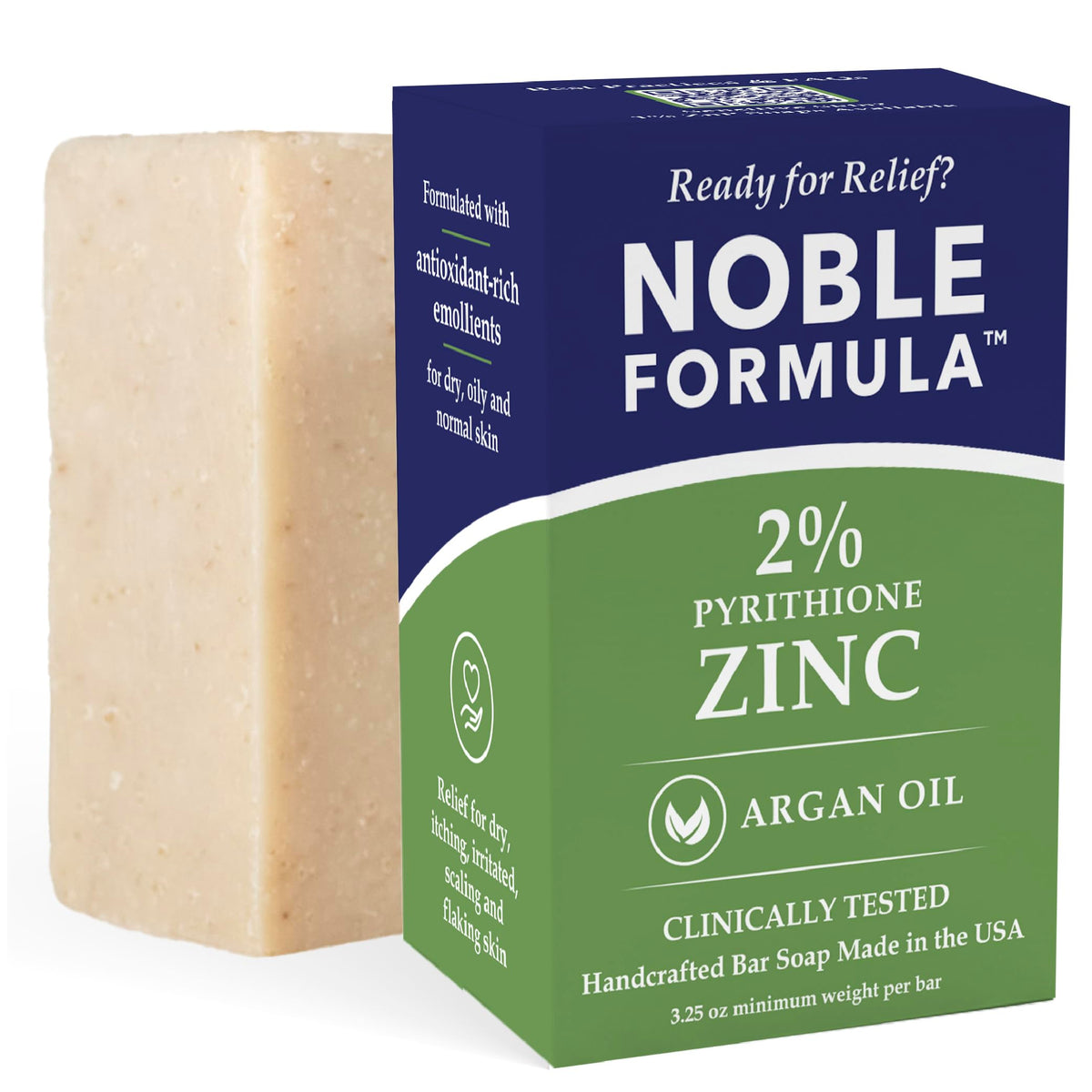 Noble Formula front packaging showing zinc soap and calming benefits
