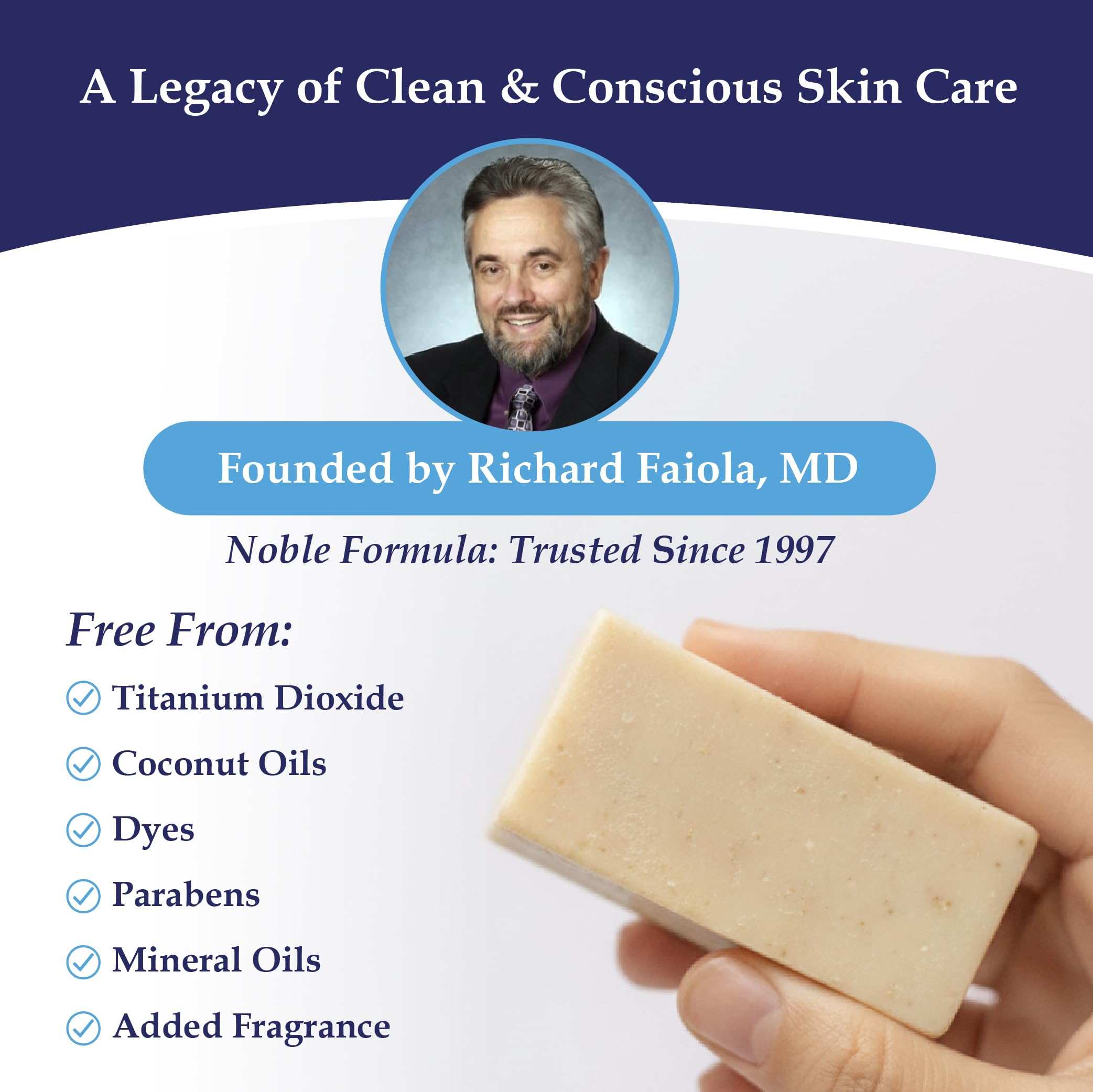 Noble Formula bar on bathroom counter in lifestyle shot, implies calm daily care