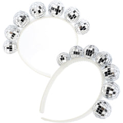 NODG front view of two silver disco headbands showing vintage appeal and party-ready shine