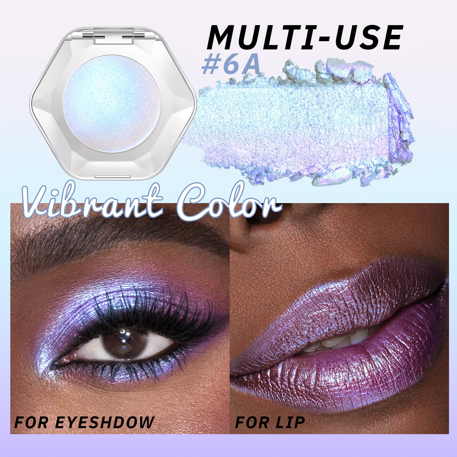 Noerrors applied on eyelid, iridescent color shift for bold eyes
