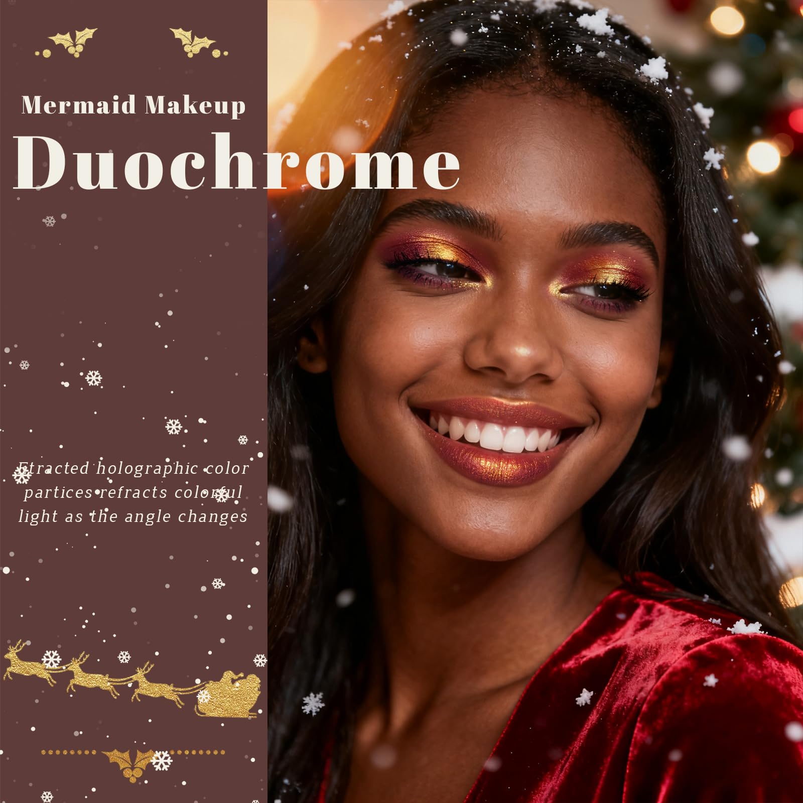Noerrors close-up of burgundy gold pan showing glitter reflectivity for bold looks