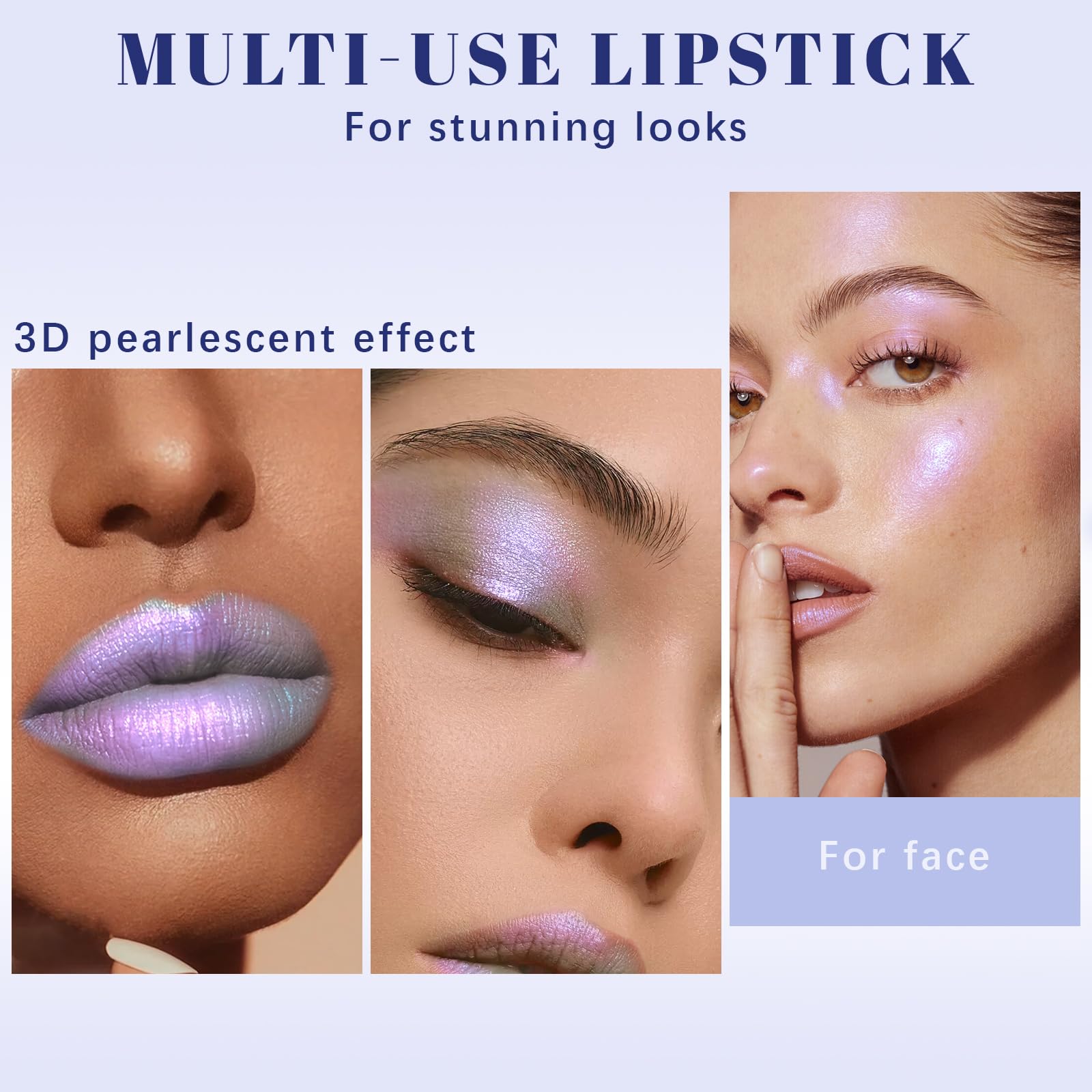 Noerrors paired eye and lip makeup showing coordinated shimmer and versatile use benefit