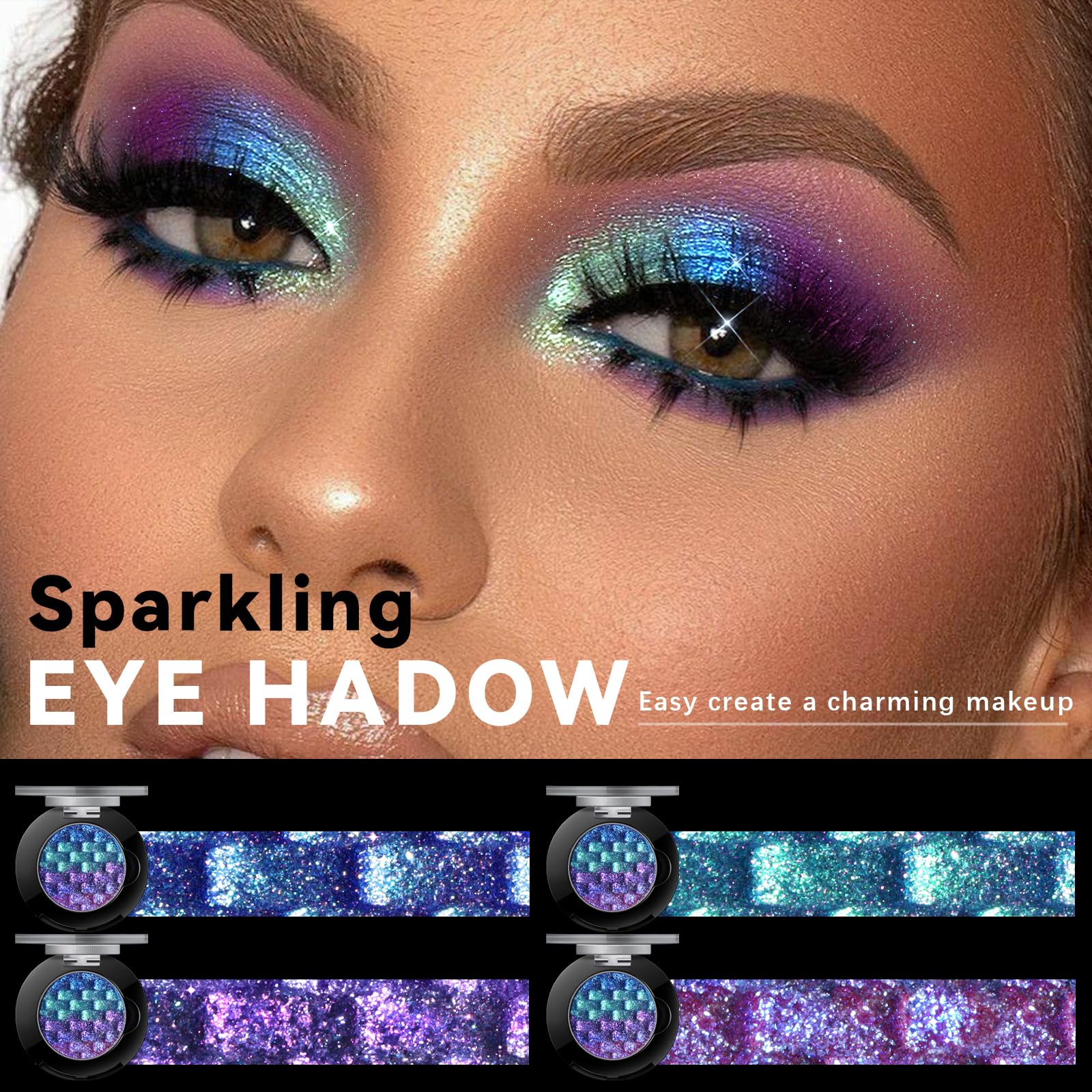 Noerrors close-up of pans showing multichrome shimmer and rich pigment payoff