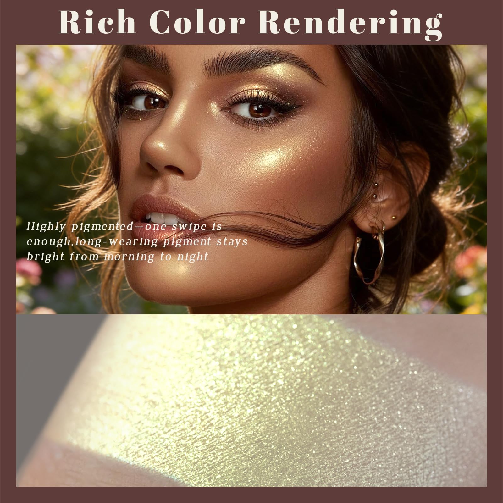 Noerrors eye makeup in use with duochrome shimmer, long-lasting stage-ready effect