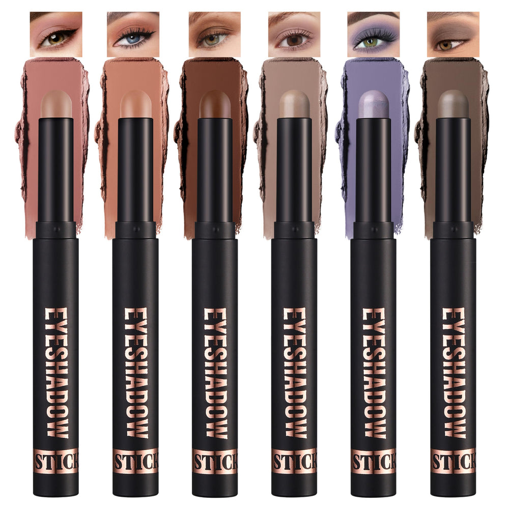 Noerrors front packaging showing six matte neutral eyeshadow sticks, convenient gift-ready
