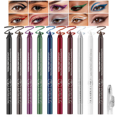 Noerrors front packaging showing all ten colorful eyeliner pencils and built-in sharpeners for variety