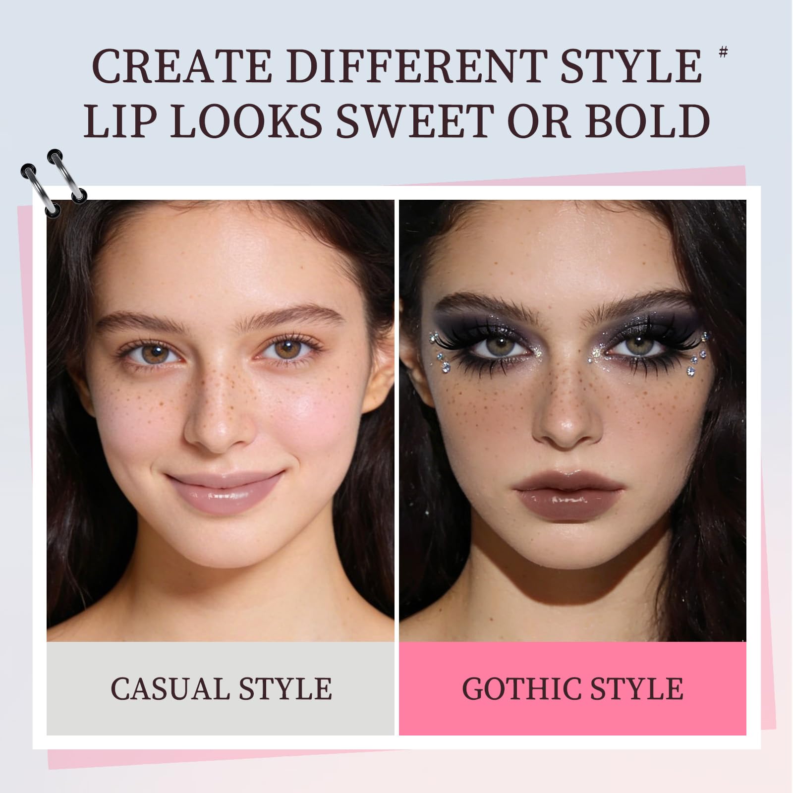 Noerrors lip on model closeup showing high-shine effect and modern dimension