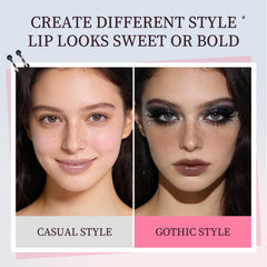Noerrors lip on model closeup showing high-shine effect and modern dimension