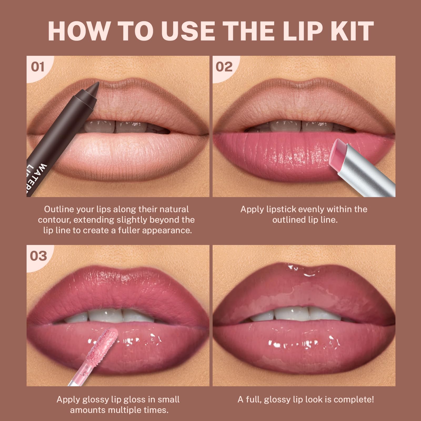 Noerrors lip set laid out on vanity showing coordinated colors and styling