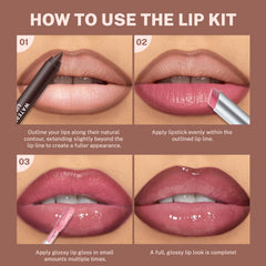 Noerrors lip set laid out on vanity showing coordinated colors and styling