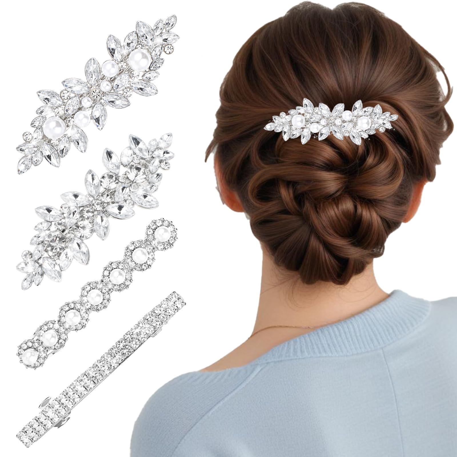 Nogeqi front packaging showing four silver crystal clips and gift-ready appeal