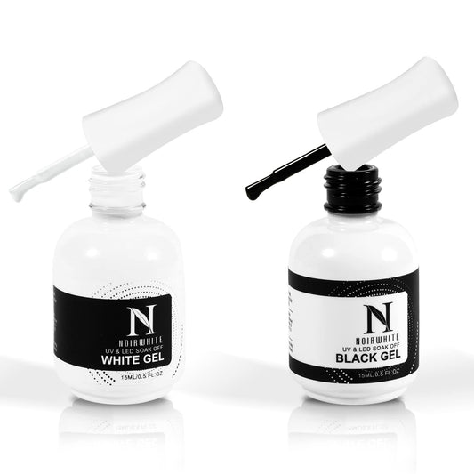 noirwhite black gel bottle label close-up showing pigment and finish