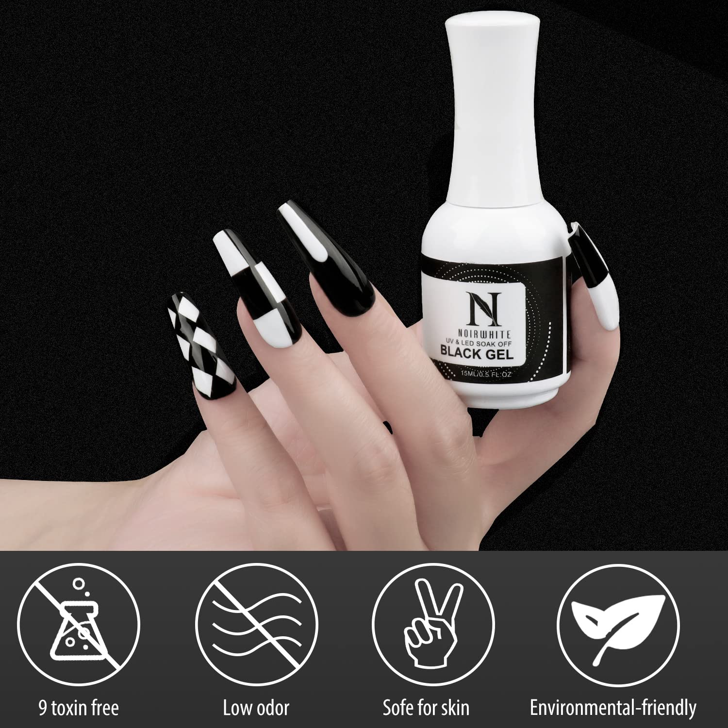 noirwhite white gel bottle label close-up showing creamy opacity