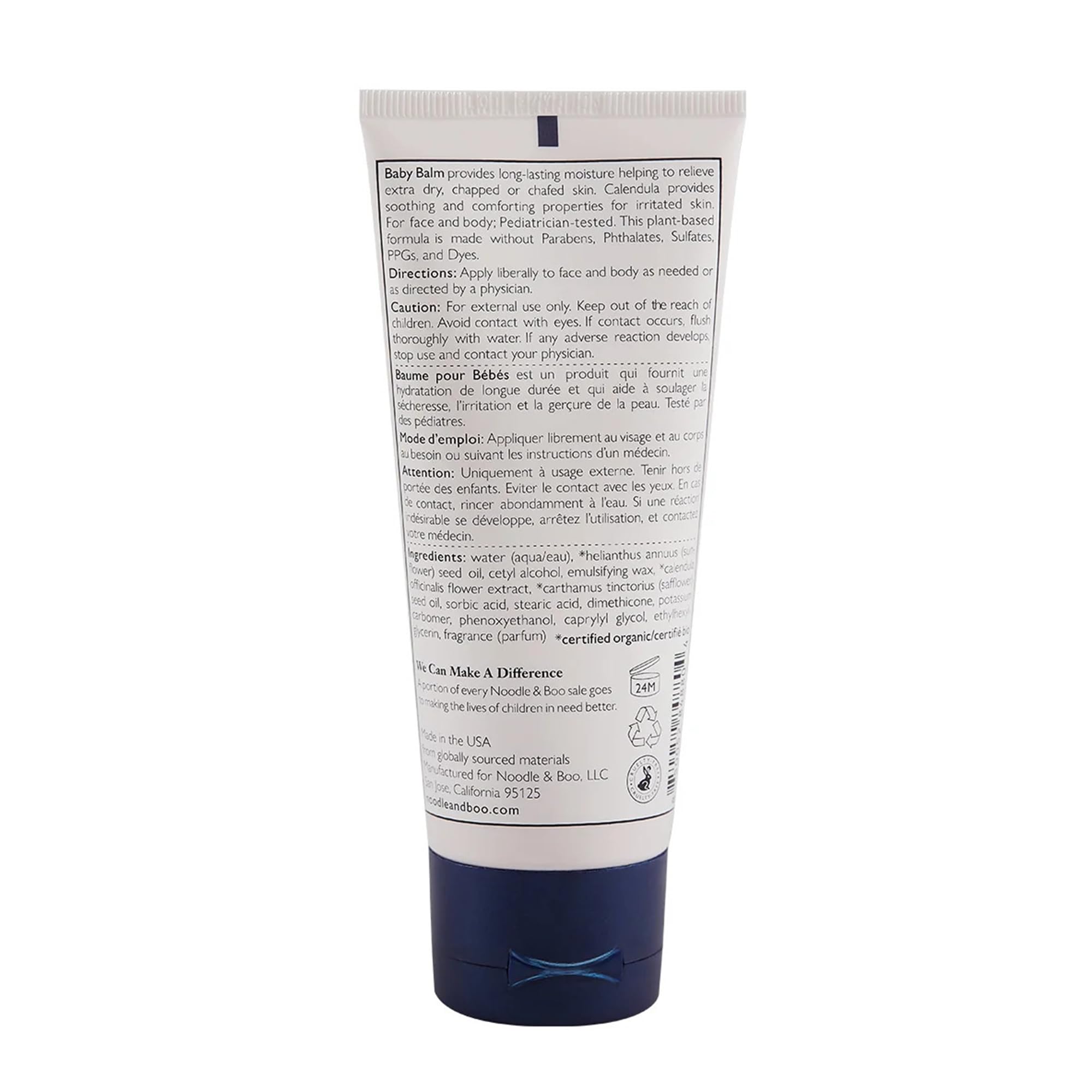 Noodle & Boo balm texture close-up on fingertip, demonstrates rich non-greasy hydration