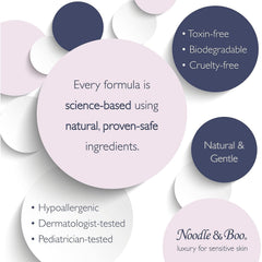 Noodle & Boo wipe in hand showing easy-grip and moist cleansing