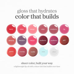 NOONI Applecherry layered over lipstick showing enhanced shine and color boost benefit