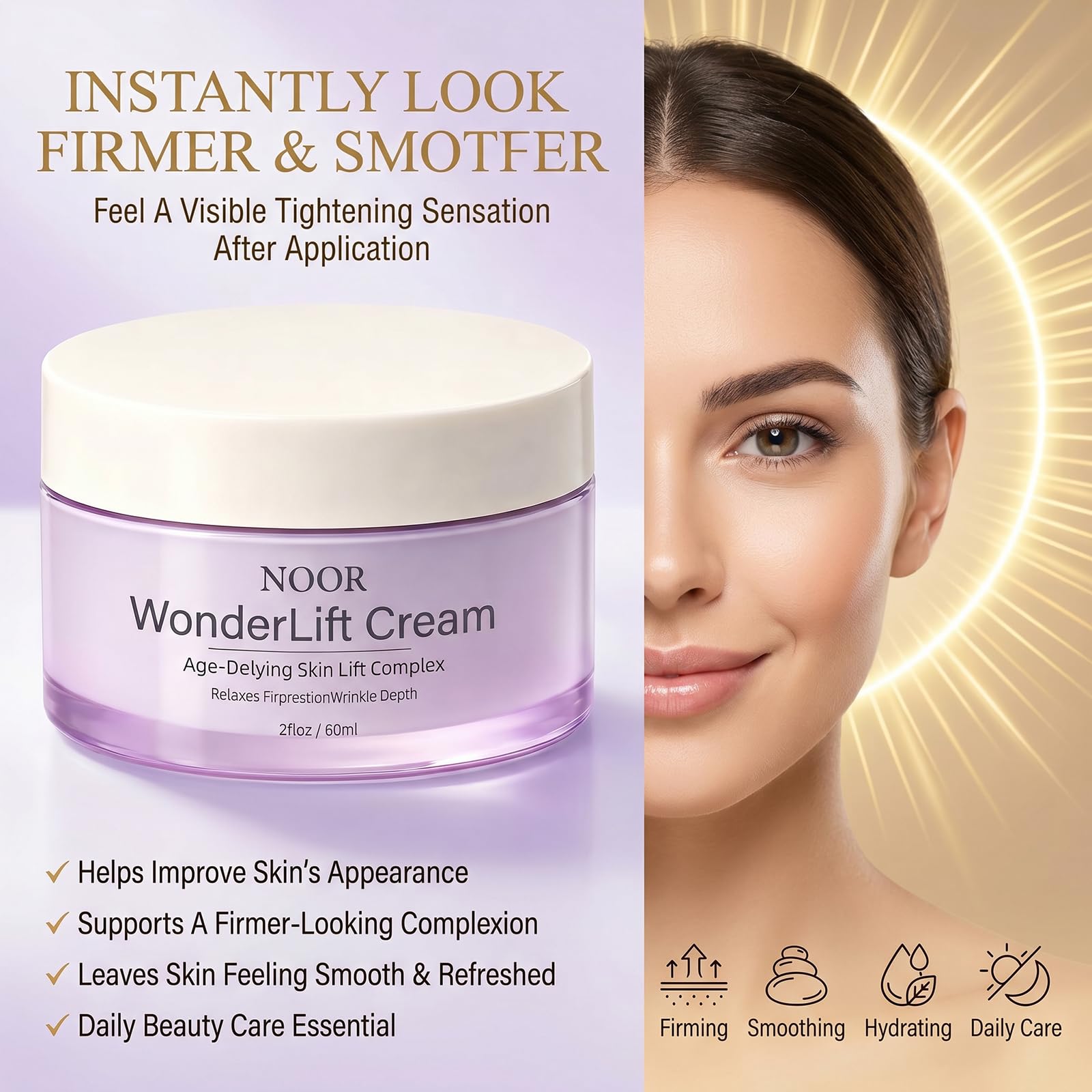 Noor Wonderlift cream texture close-up highlighting smooth formula for quick absorption benefit