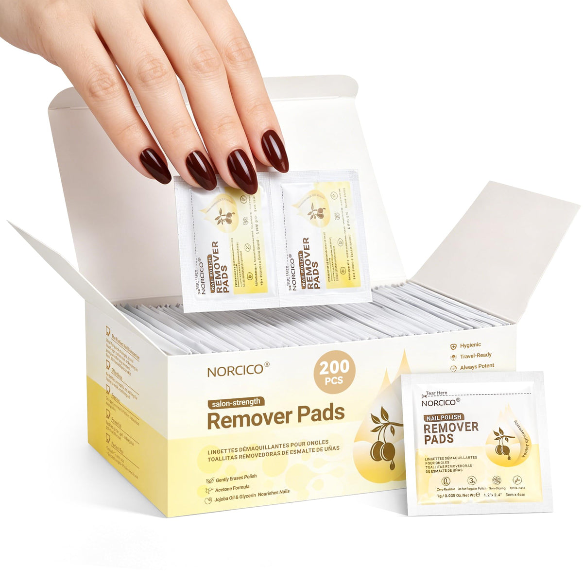 NORCICO front packaging showing 200 pads and tools, clear kit benefits
