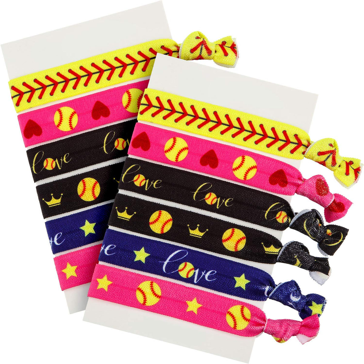 Norme front packaged 12-pack softball hair ties showing colors and branding, easy group gifting