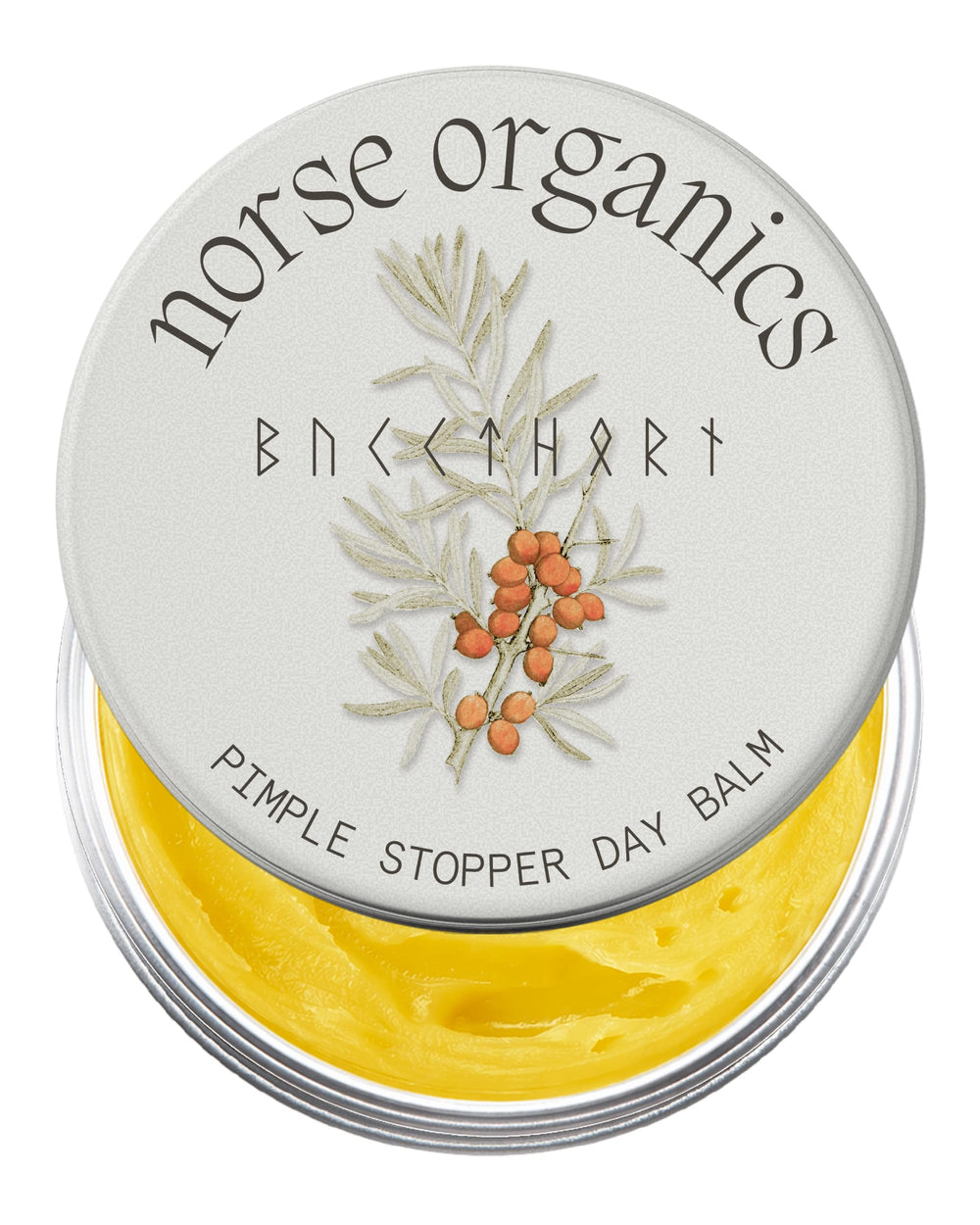 Norse Organics front packaging showing compact 1 oz balm for travel convenience