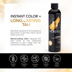 Norvell Cosmo before and after on model showing natural balanced bronze