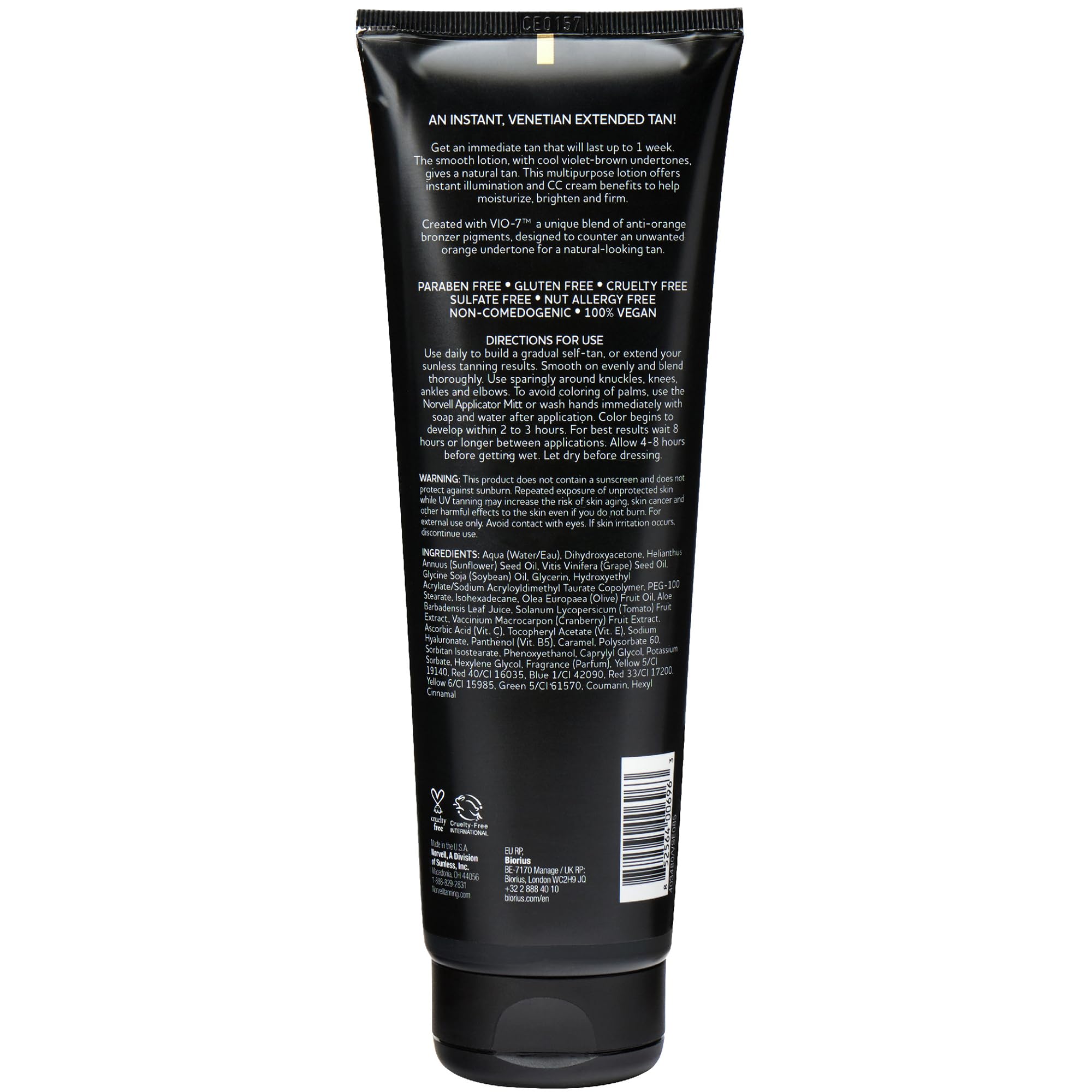 Close-up of Norvell ingredient panel highlighting gentle, skin-friendly formula