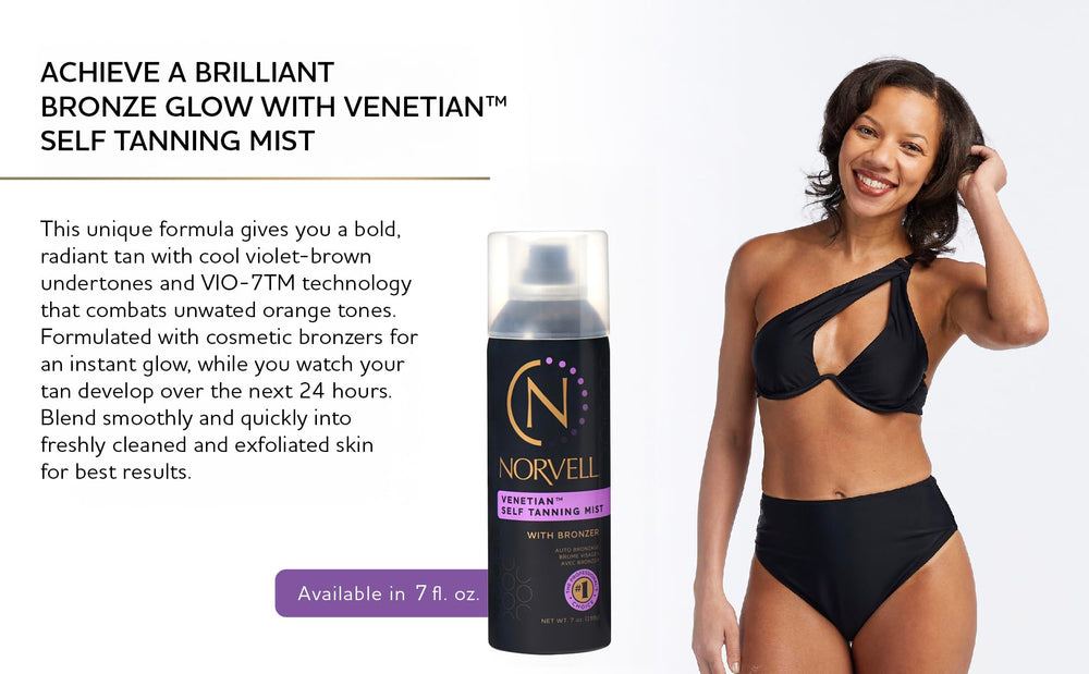 Norvell lifestyle on beach lounge demonstrating wearable sun-kissed glow