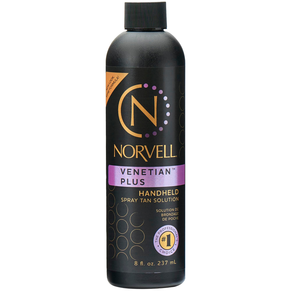 Norvell Venetian Plus front bottle showing professional branding and deep bronze benefit