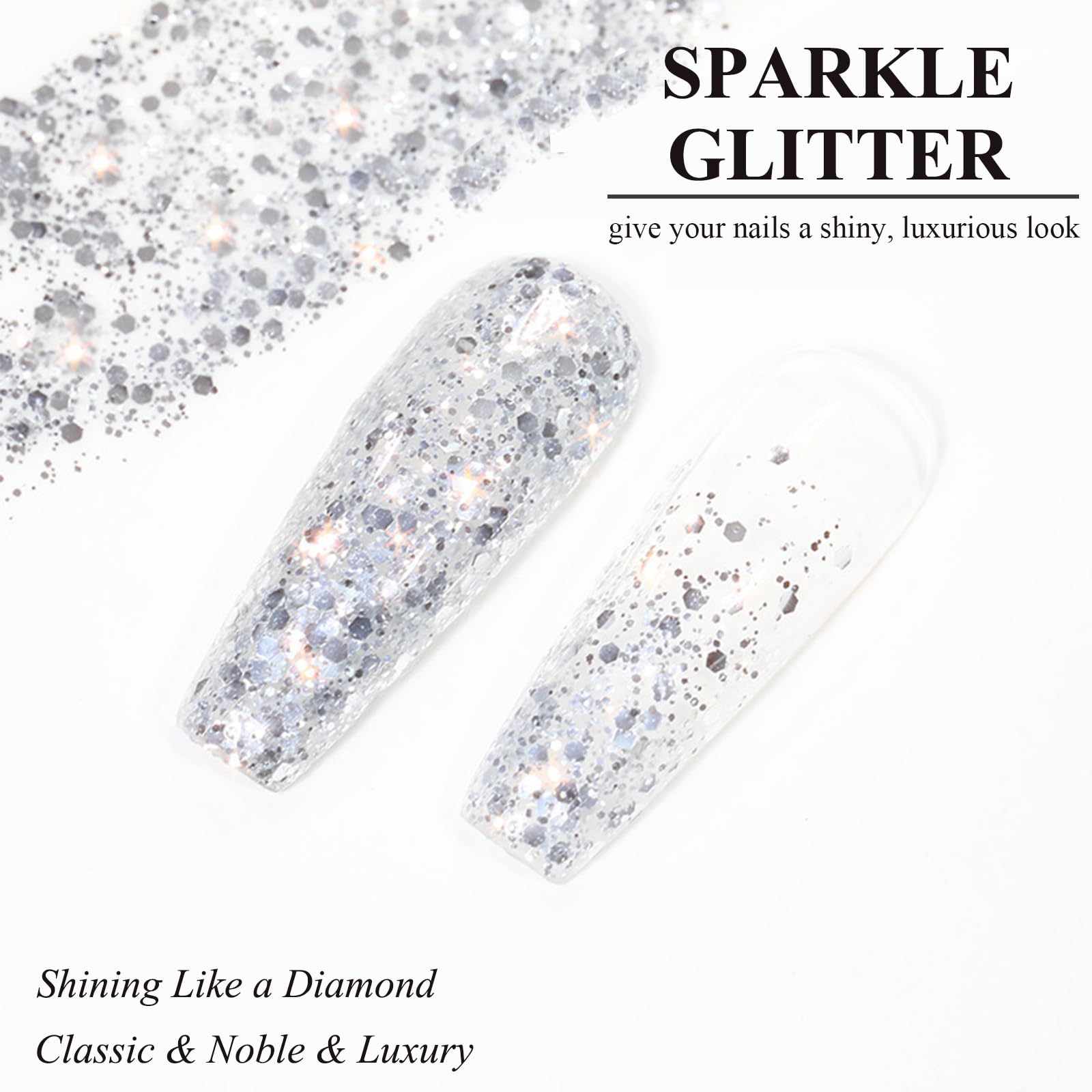 NovaCharm brush spreading smooth silver glitter for even application benefit