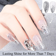 NovaCharm on manicured hand showing reflective sparkle and long-lasting finish