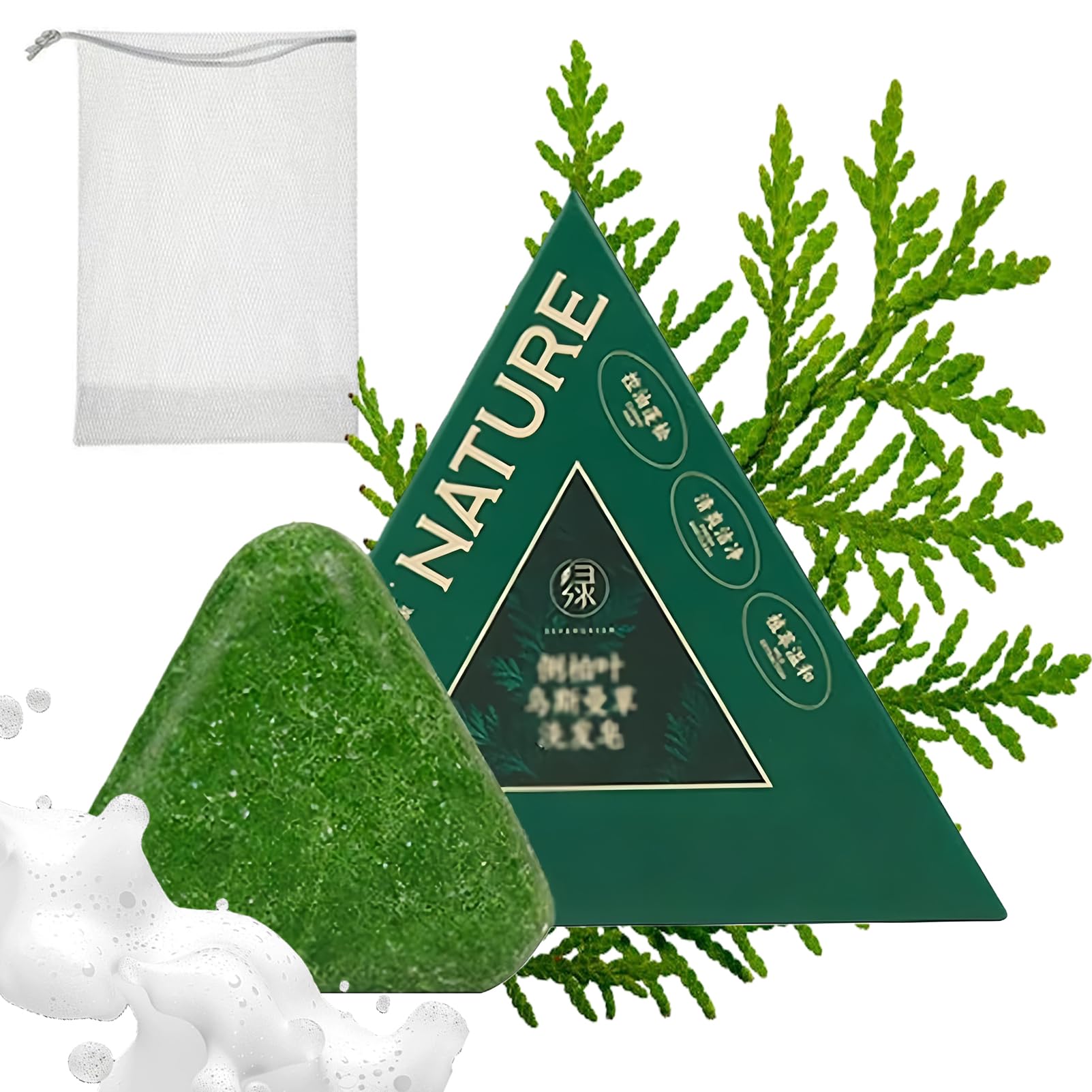 NovaCharm triangle shampoo bar front view showing shape and size for easy handling