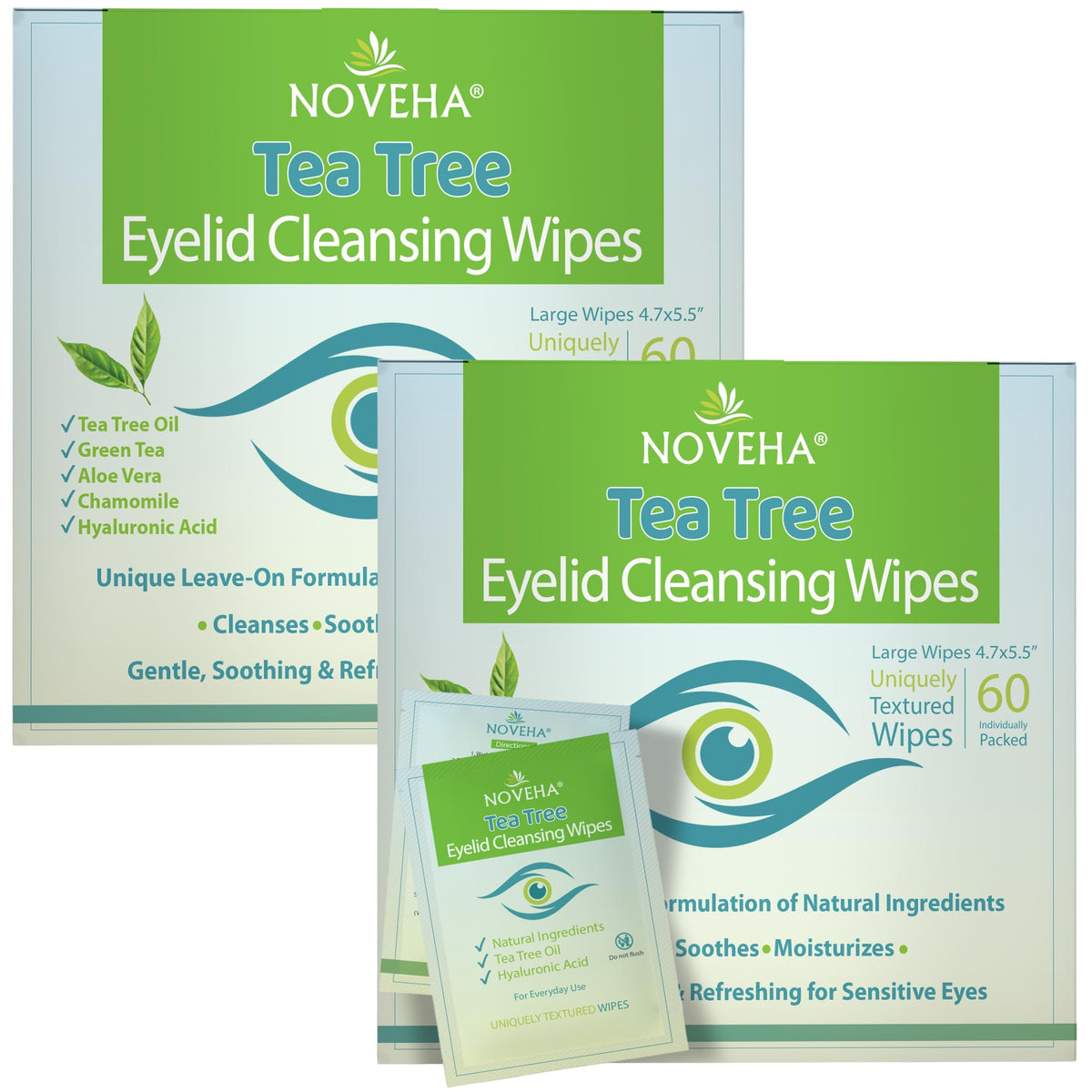 NOVEHA front packaging showing 120 individually wrapped wipes for hygiene