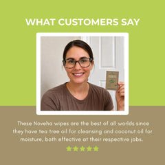 NOVEHA in-use removing eye makeup to show gentle, effective lash cleansing benefit