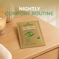 NOVEHA opened packaging showing multiple sealed sachets for travel convenience