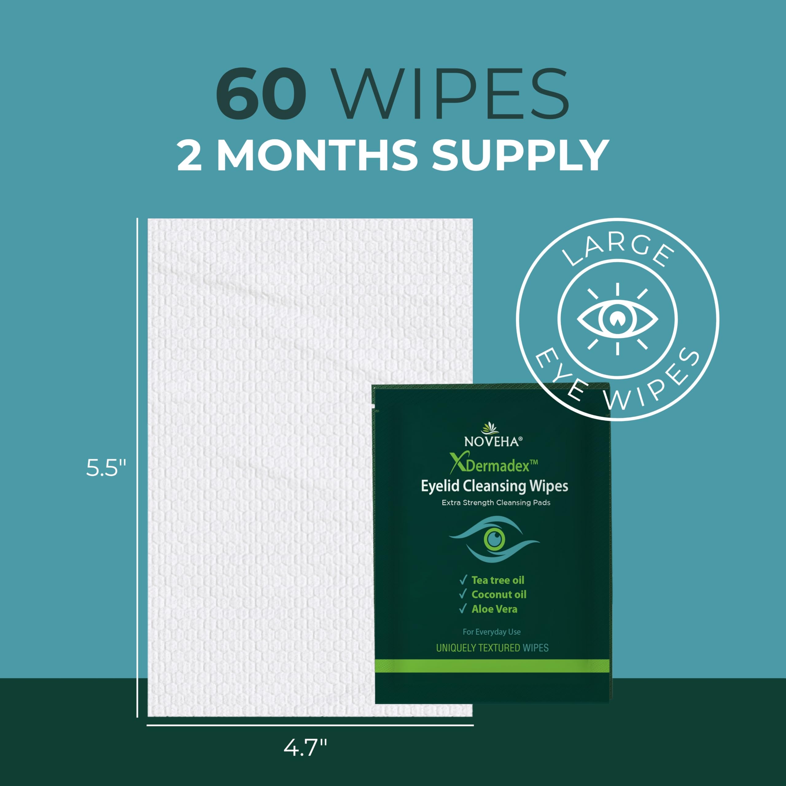 NOVEHA wipe in use gently wiping eyelid to remove debris and soothe