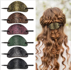 Noverlife front view of six oval faux leather barrettes showing color variety and convenience