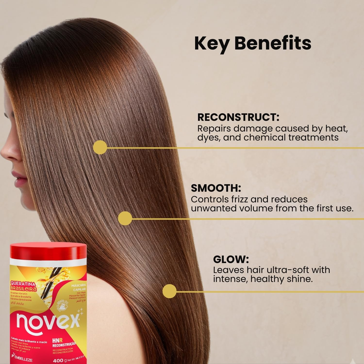 NOVEX open jar close-up of creamy texture delivering reconstructive keratin benefits