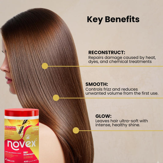 NOVEX open jar close-up of creamy texture delivering reconstructive keratin benefits
