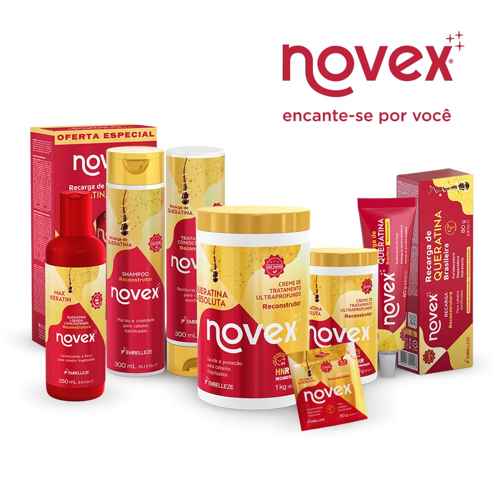 NOVEX bottle next to a ruler showing product size and travel-friendly benefit