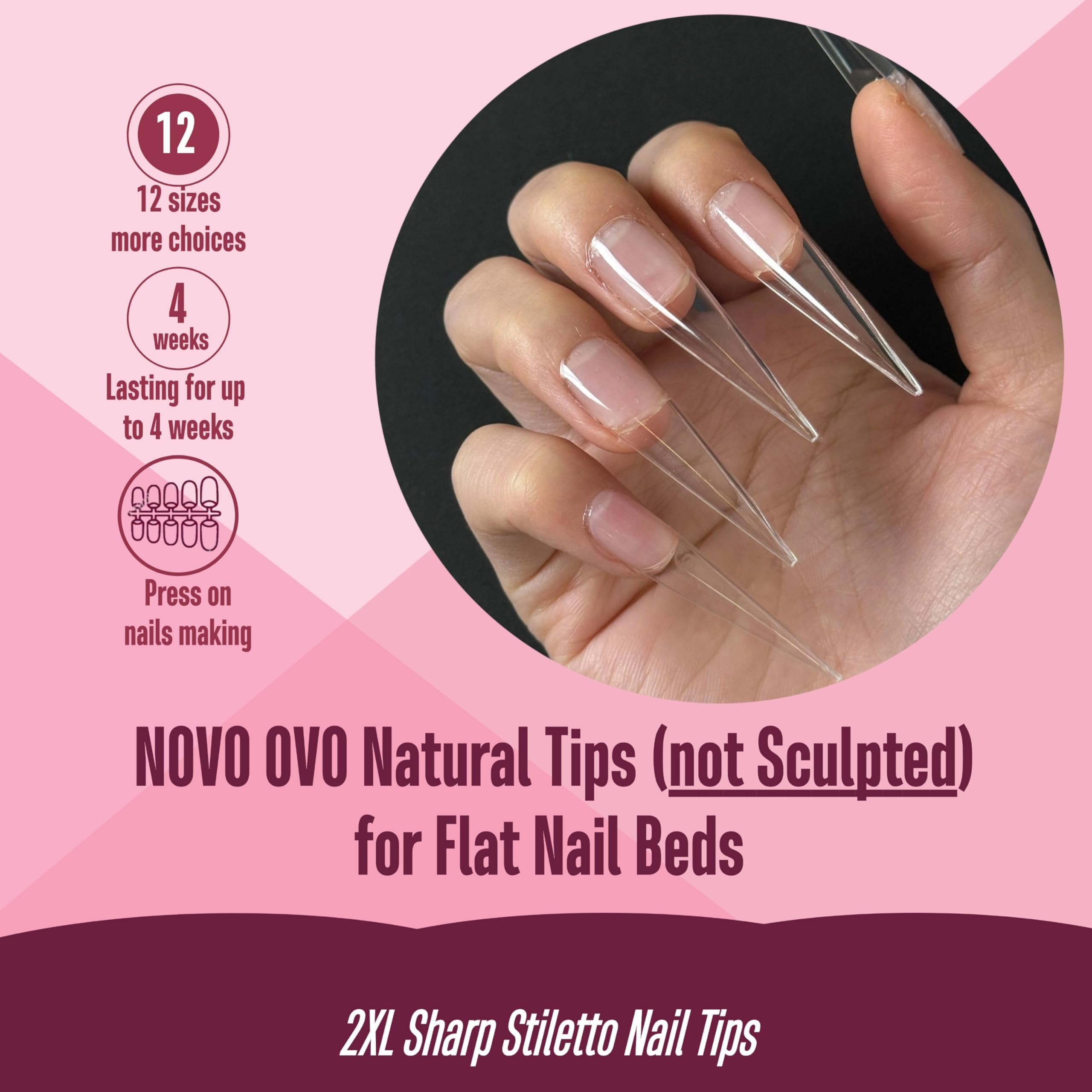 NOVO OVO close-up of sharp stiletto edge showing clean, salon finish