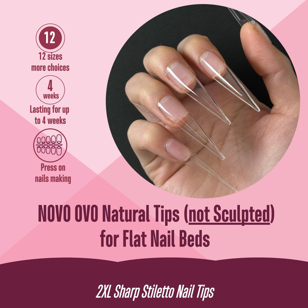 NOVO OVO close-up of sharp stiletto edge showing clean, salon finish