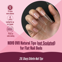 NOVO OVO close-up of sharp stiletto edge showing clean, salon finish