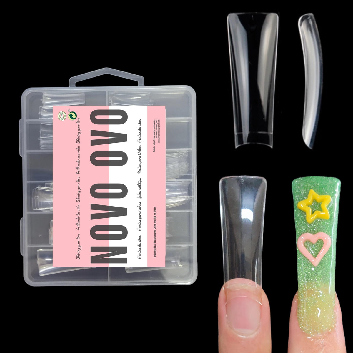 NOVO OVO front box packaging showing 110-piece XXL kit and sizes for easy selection