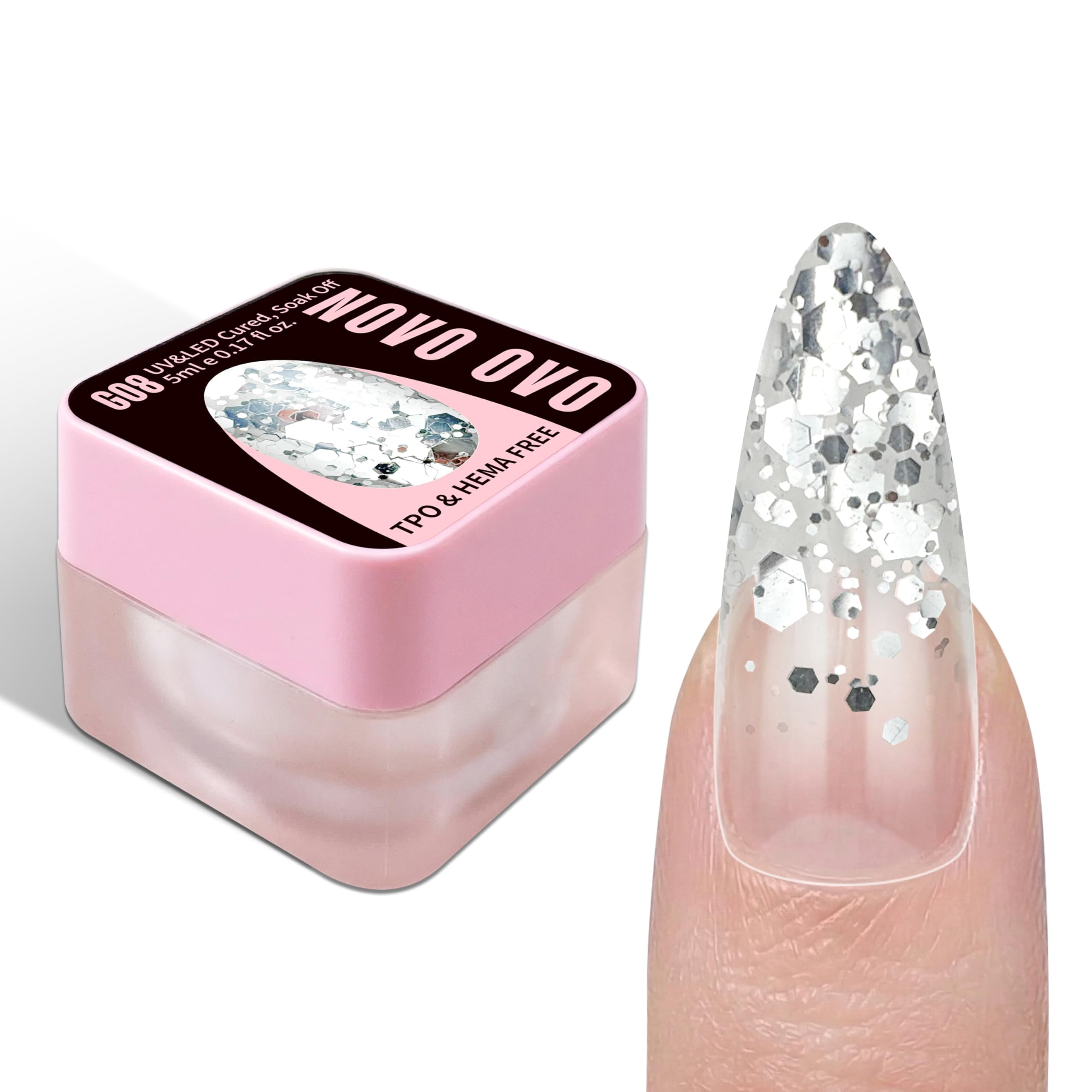 NOVO OVO front jar showing G08 Disco Ball and reflective shimmer benefit