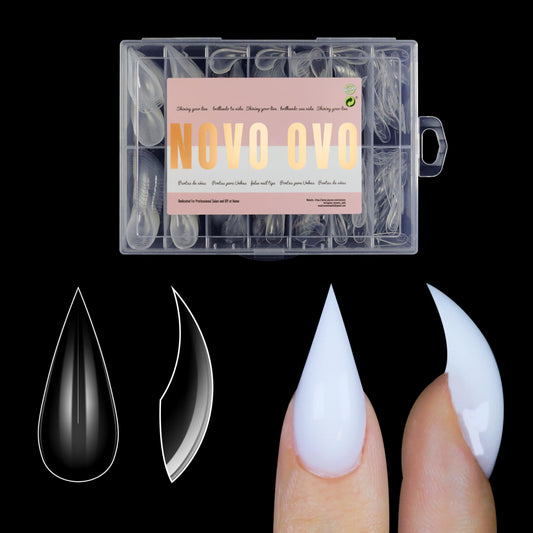 NOVO OVO front packaging showing 280-piece cat claw dual form set and benefits